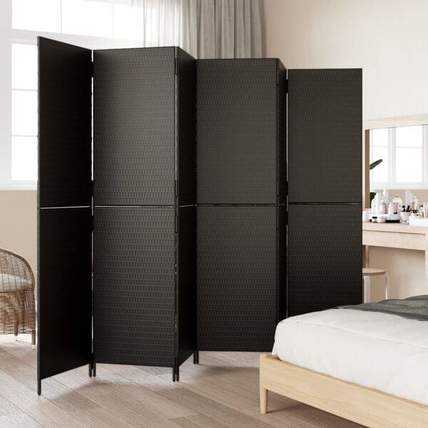 vidaXL Room Divider 6 Panels Black Poly Rattan