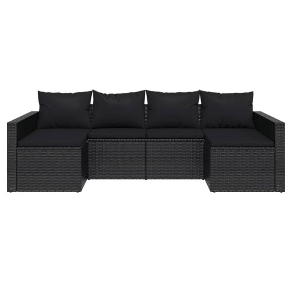 vidaXL 2 Piece Garden Lounge Set with Cushions Black Poly Rattan