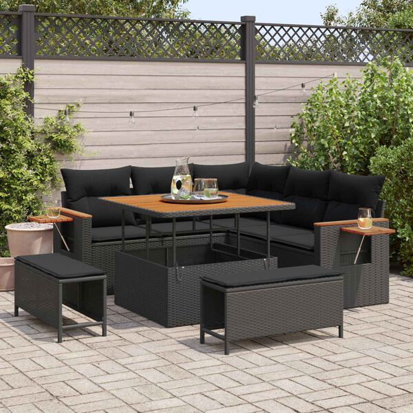 vidaXL Garden Sofa Set 8 pcs Black Poly Rattan and Powder-Coated Steel