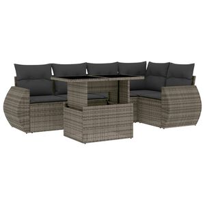 vidaXL 6 Piece Garden Sofa Set with Cushions Grey Poly Rattan