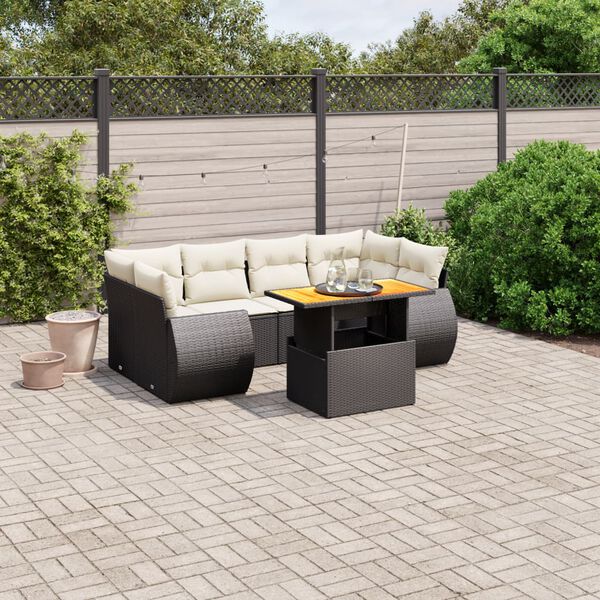 vidaXL 7 Piece Garden Sofa Set with Cushions Black Poly Rattan