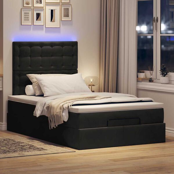 vidaXL Ottoman Bed with Mattresses & LEDs Black King Single Velvet