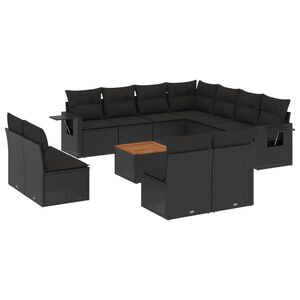vidaXL 12 Piece Garden Sofa Set with Cushions Black Poly Rattan