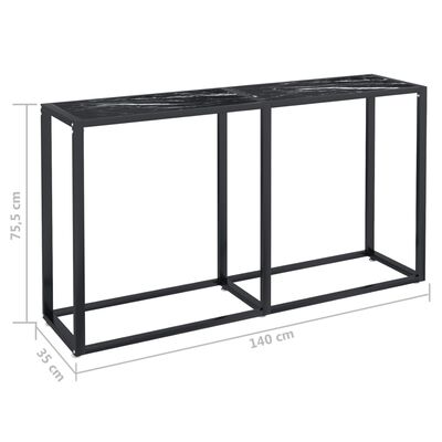 vidaXL Console Table Black Marble 140x35x75.5cm Tempered Glass
