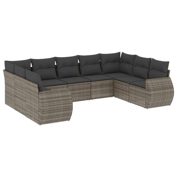 vidaXL 9 Piece Garden Sofa Set with Cushions Grey Poly Rattan