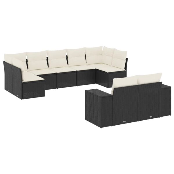 vidaXL 9 Piece Garden Sofa Set with Cushions Black Poly Rattan