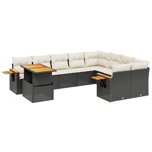 vidaXL 10 Piece Garden Sofa Set with Cushions Black Poly Rattan