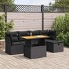 vidaXL 6 Piece Garden Sofa Set with Cushions Black Poly Rattan Acacia