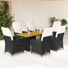 vidaXL 7 Piece Garden Dining Set with Cushions Black Poly Rattan