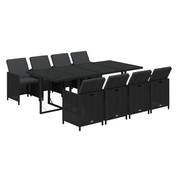 vidaXL 9 Piece Garden Dining Set with Cushions Poly Rattan Black