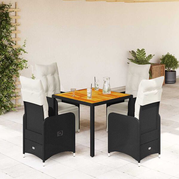 vidaXL 5 Piece Garden Bistro Set with Cushions Black Poly Rattan