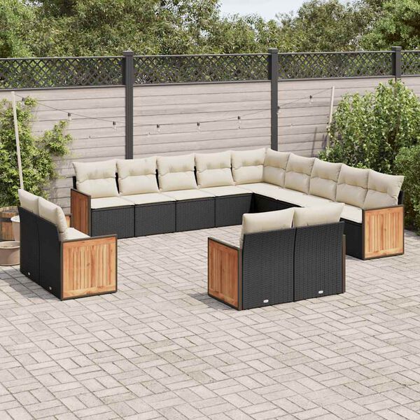 vidaXL 13 Piece Garden Sofa Set with Cushions Black Poly Rattan