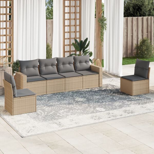 vidaXL 6 Piece Garden Sofa Set with Cushions Beige Poly Rattan