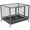 vidaXL Heavy Duty Dog Cage with Wheels Steel 98x72x77 cm