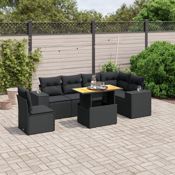 vidaXL 7 Piece Garden Sofa Set with Cushions Black Poly Rattan