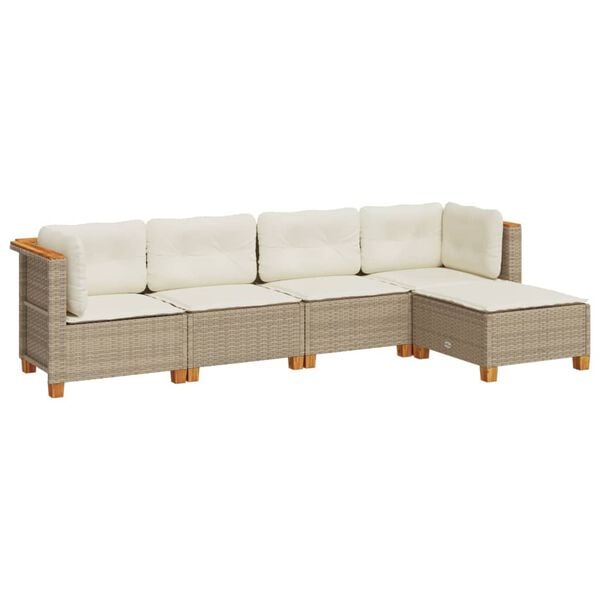 vidaXL 5 Piece Garden Sofa Set with Cushions Beige Poly Rattan
