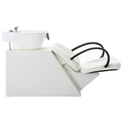 vidaXL Salon Shampoo Chair with Washbasin White Faux Leather