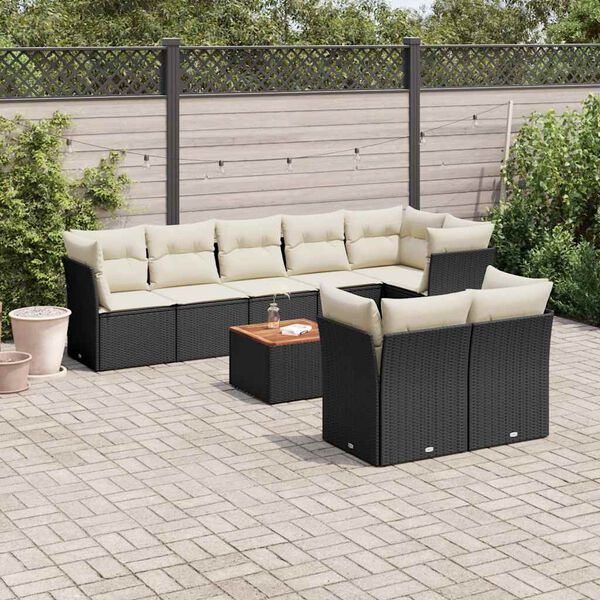 vidaXL 9 Piece Garden Sofa Set with Cushions Black Poly Rattan