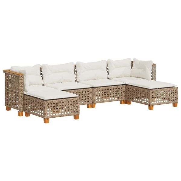 vidaXL 6 Piece Garden Sofa Set with Cushions Beige Poly Rattan