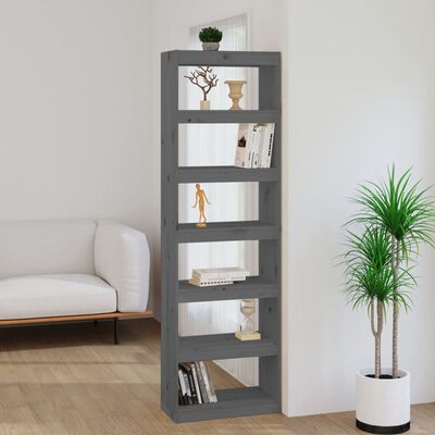 vidaXL Book Cabinet/Room Divider Grey 60x30x199.5 cm Solid Wood Pine