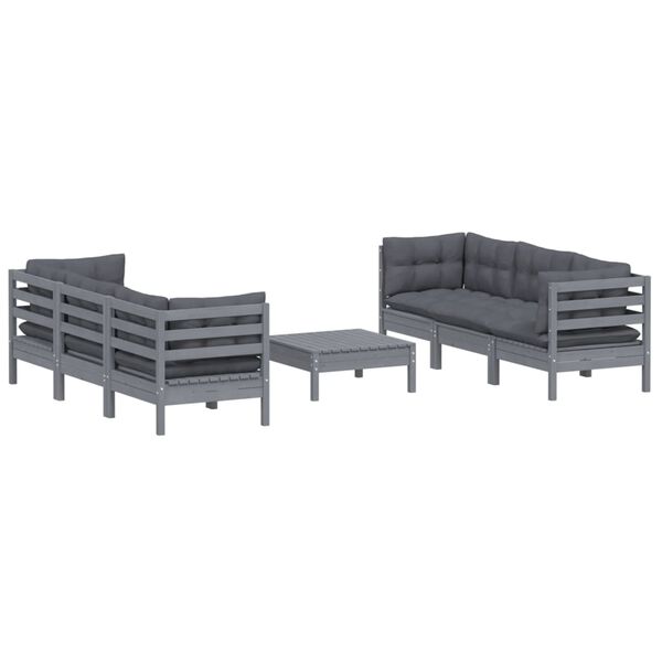 vidaXL 7 Piece Garden Lounge Set with Anthracite Cushions Pinewood