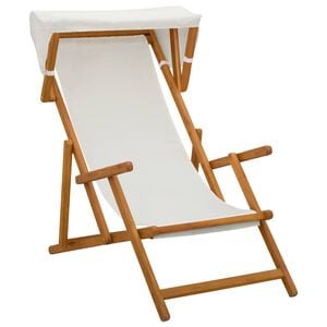 vidaXL Deck Chair 3 Position Solid Eucalyptus Wood Cream