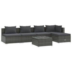 vidaXL 6 Piece Garden Lounge Set with Cushions Poly Rattan Grey