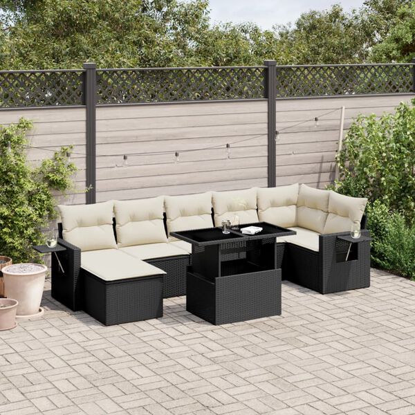 vidaXL 8 Piece Garden Sofa Set with Cushions Black Poly Rattan