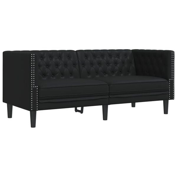 vidaXL Chesterfield Sofa 2-Seater Black Faux Leather