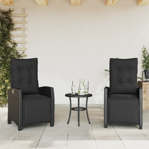 vidaXL 3 Piece Bistro Set with Cushions Black Poly Rattan