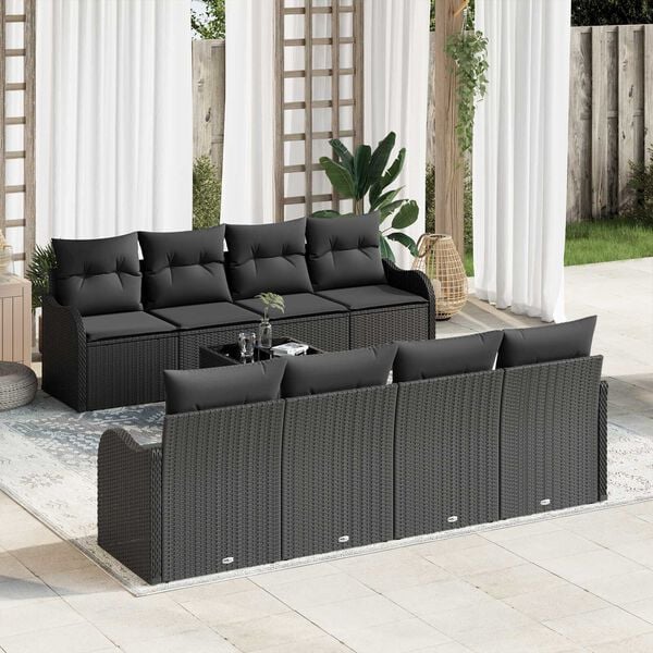 vidaXL Garden Sofa Set 9 pcs Black Poly Rattan and Steel and Glass