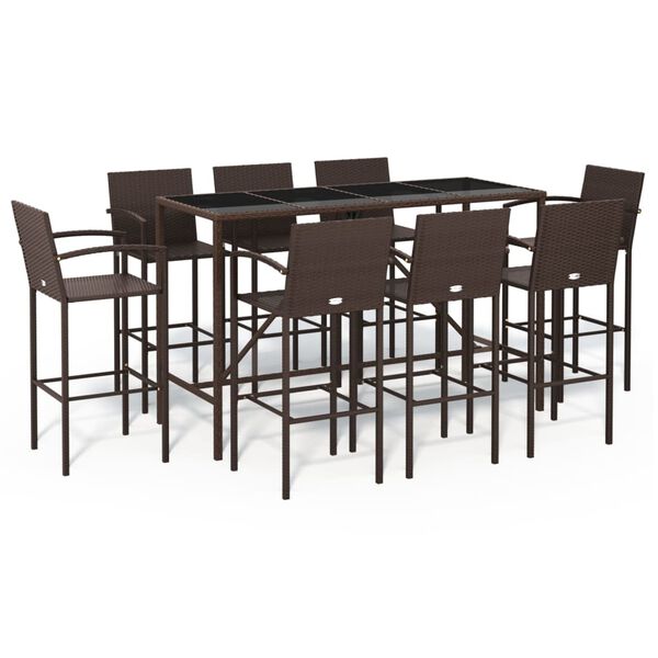vidaXL 9 Piece Garden Bar Set Brown Poly Rattan