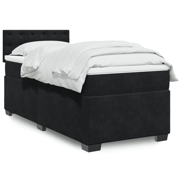 vidaXL Box Spring Bed with Mattress Black King Single Velvet
