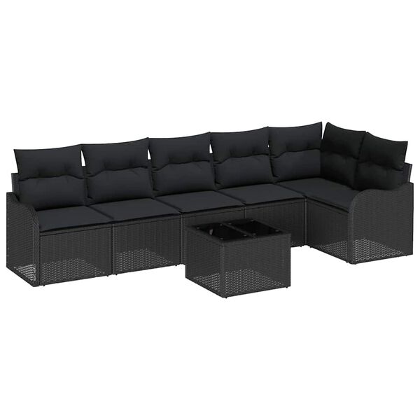 vidaXL Garden Sofa Set 7 pcs Black Poly Rattan