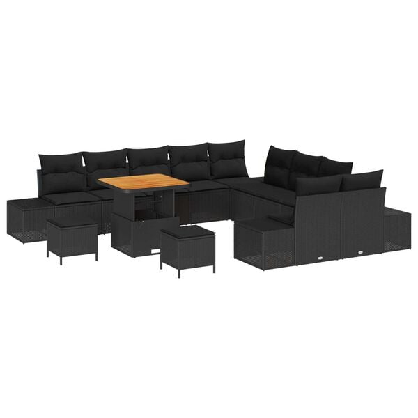 vidaXL Garden Sofa Set with Cushion 13 pcs Black Poly rattan
