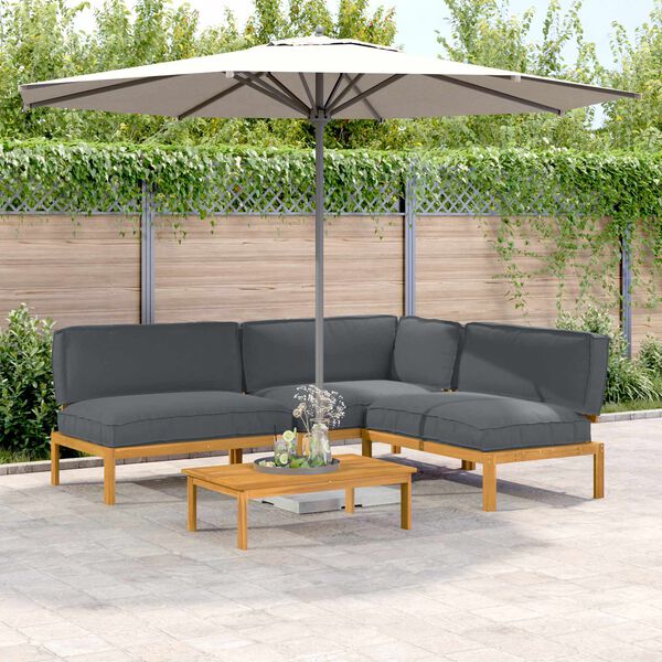 vidaXL Sofa Set with Cushion Plain 4 pcs Anthracite Solid Acacia Wood