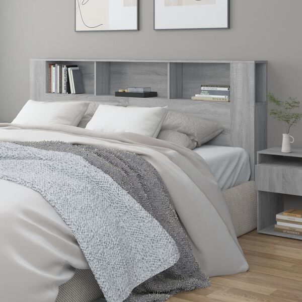 vidaXL Headboard Cabinet Grey Sonoma 200x18.5x104.5 cm