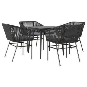 vidaXL 5 Piece Garden Dining Set with Cushions Black Poly Rattan Glass