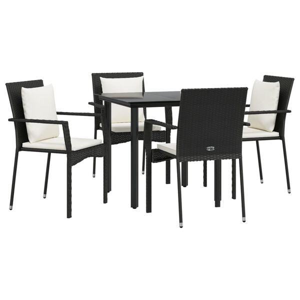 vidaXL 5 Piece Garden Dining Set with Cushions Black Poly Rattan