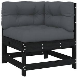 vidaXL Corner Sofa with Cushions Black Solid Wood Pine