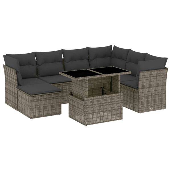 vidaXL 8 Piece Garden Sofa Set with Cushions Grey Poly Rattan