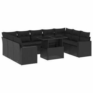 vidaXL 10 Piece Garden Sofa Set with Cushions Black Poly Rattan