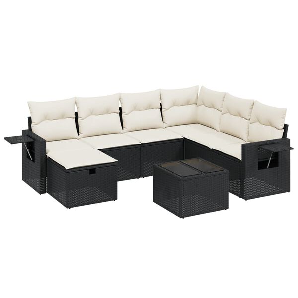 vidaXL 8 Piece Garden Sofa Set with Cushions Black Poly Rattan