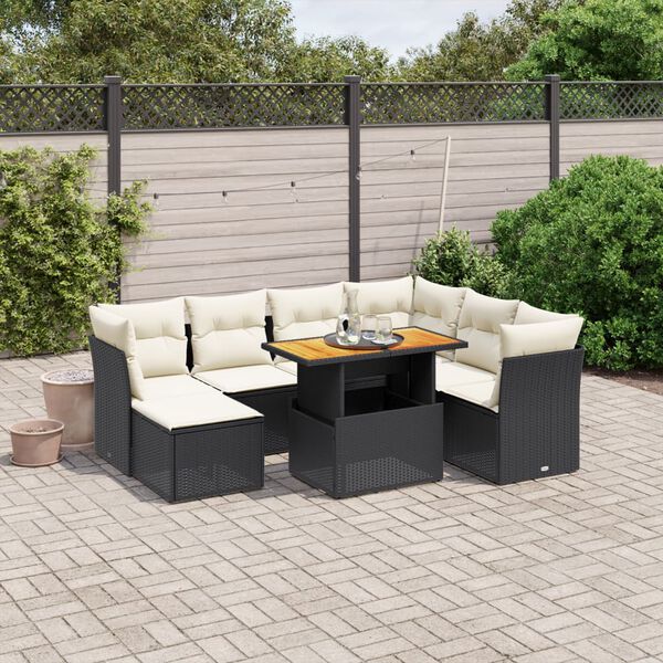 vidaXL 8 Piece Garden Sofa Set with Cushions Black Poly Rattan