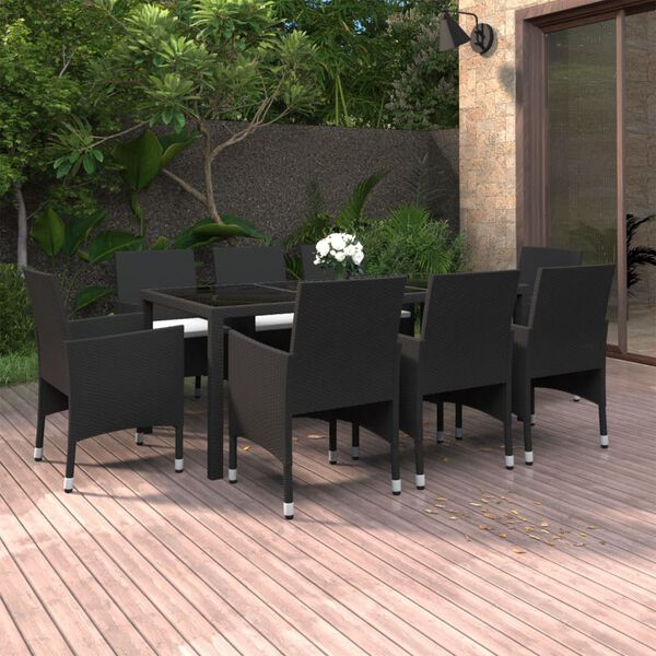 vidaXL 9 Piece Garden Dining Set Poly Rattan Black