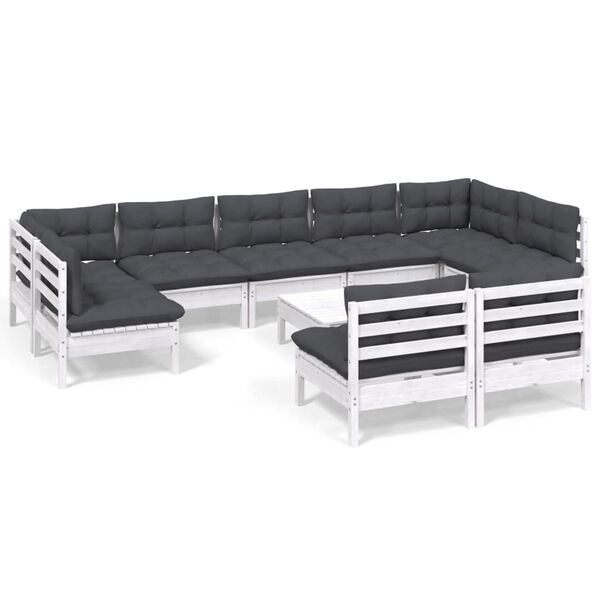 vidaXL 10 Piece Garden Lounge Set with Cushions White Solid Pinewood