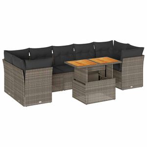 vidaXL 8 Piece Garden Sofa Set with Cushions Grey Poly Rattan
