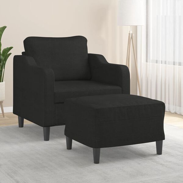vidaXL Sofa Chair with Footstool Black 60 cm Fabric