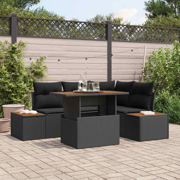 vidaXL Garden Sofa Set with Storage 5 pcs Black Poly rattan