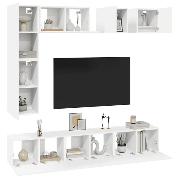 vidaXL 8 Piece TV Cabinet Set White Engineered Wood